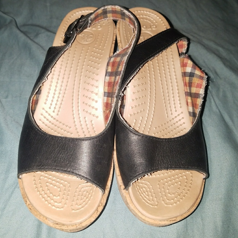 Croc Cork Wedges Black size 6 Worn